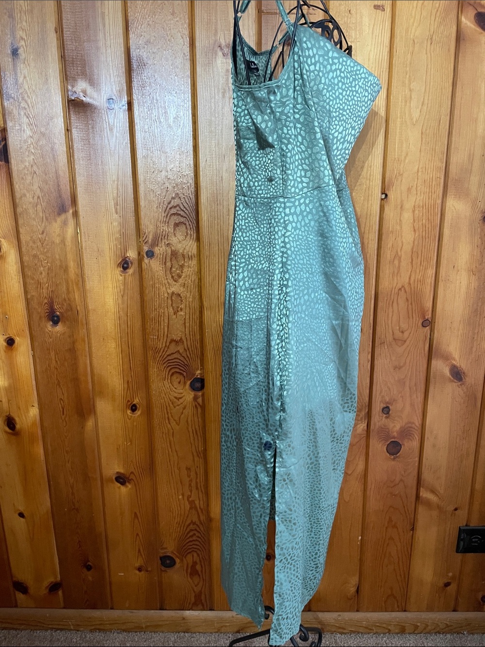 Total Stunner Sage Green Satin Jacquard Cowl Neck Midi Dress size small - Picture 10 of 12